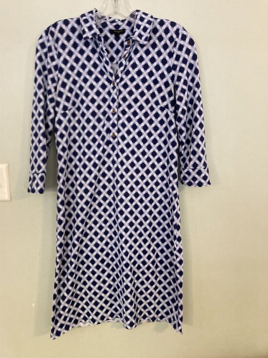 Talbots Dresses & Skirts - Talbots Petite Blue & White Geometric Print Dress With 3/4 Sleeves Size P Nylon